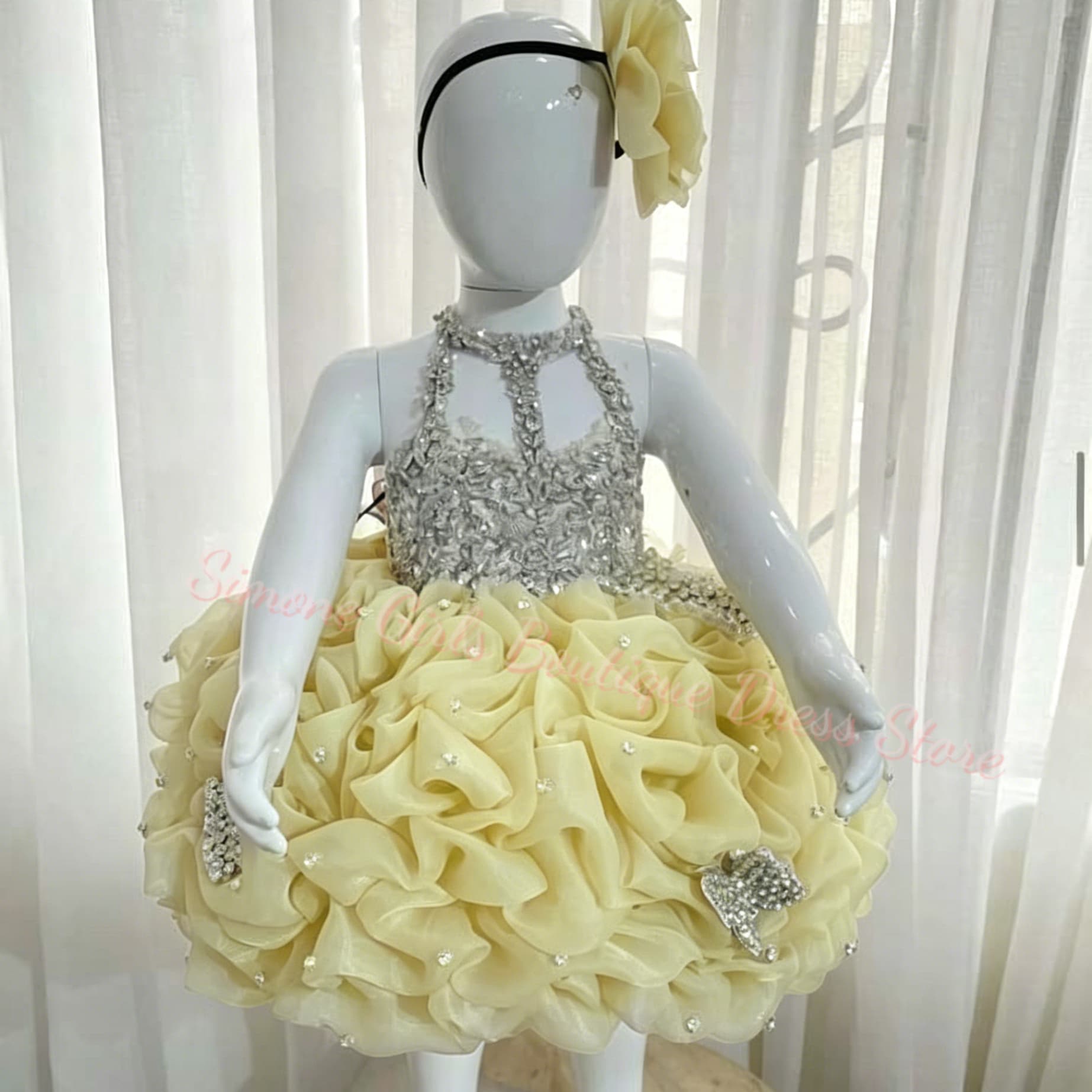 Embroidery Yellow Flower - Желтое платье с рюшами для девочек