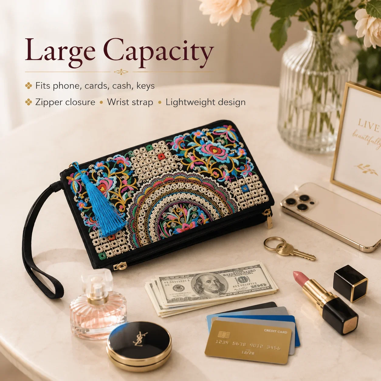 Embroidery Wallet - Этнический винтажный длинный кошелек с вышивкой,
