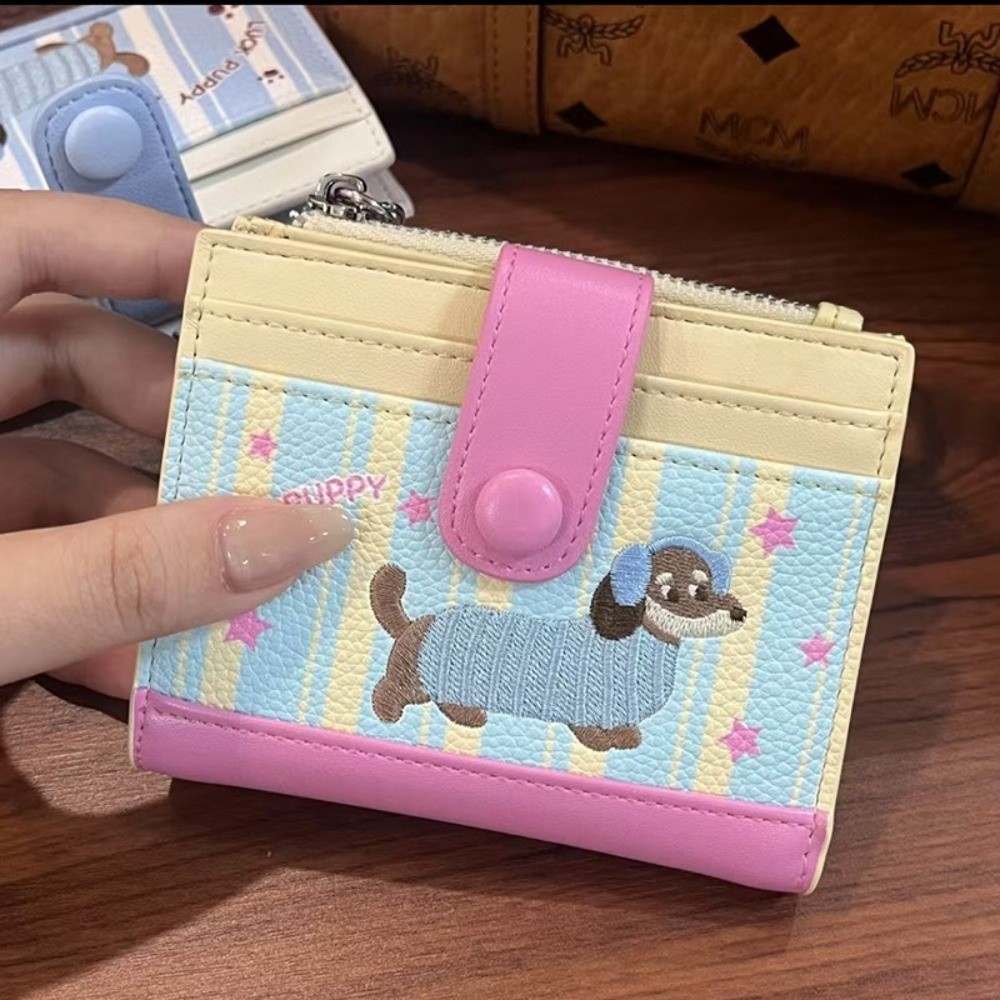 Embroidery Wallet - Корейский стиль, такса, вышивка, короткий кошелек,
