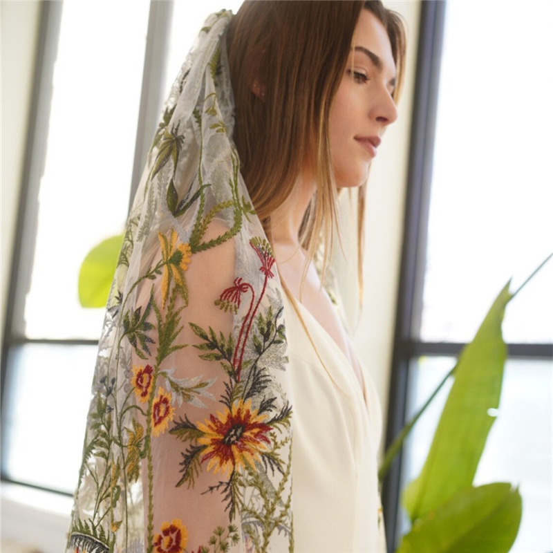 Цветочная свадебная фата с рас – обзор и цена Embroidery Yellow Flower