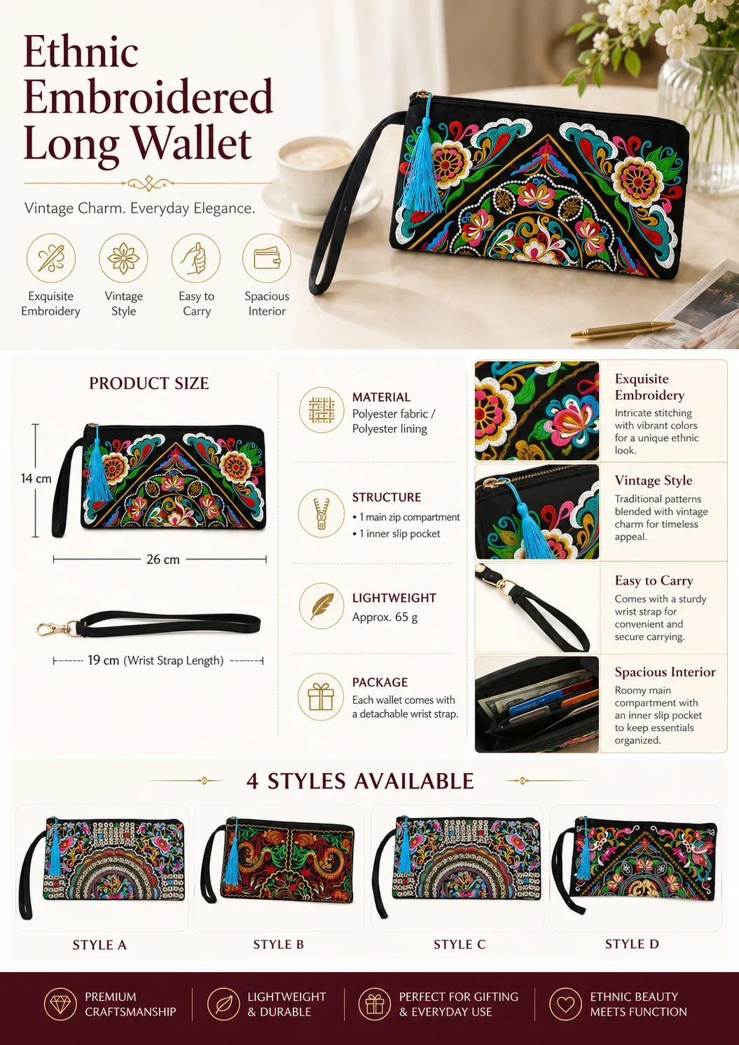 Этнический винтажный длинный к – обзор и цена Embroidery Wallet